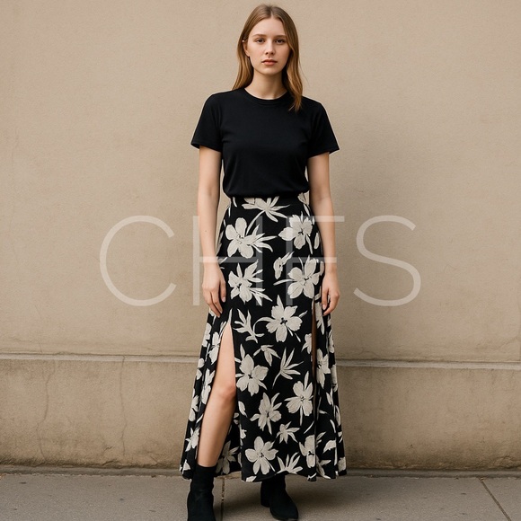 SHOW ME YOUR MUMU Mick Slit Skirt Black/White Floral Size Medium - Picture 1 of 9